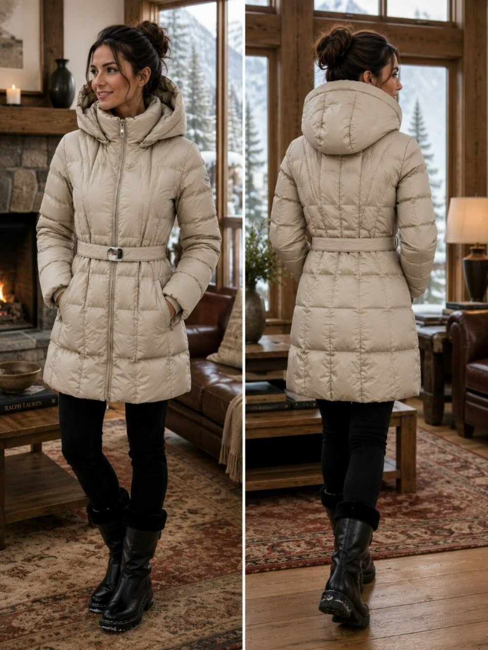 Moncler Down Parka Belted Light Tan Womens XS